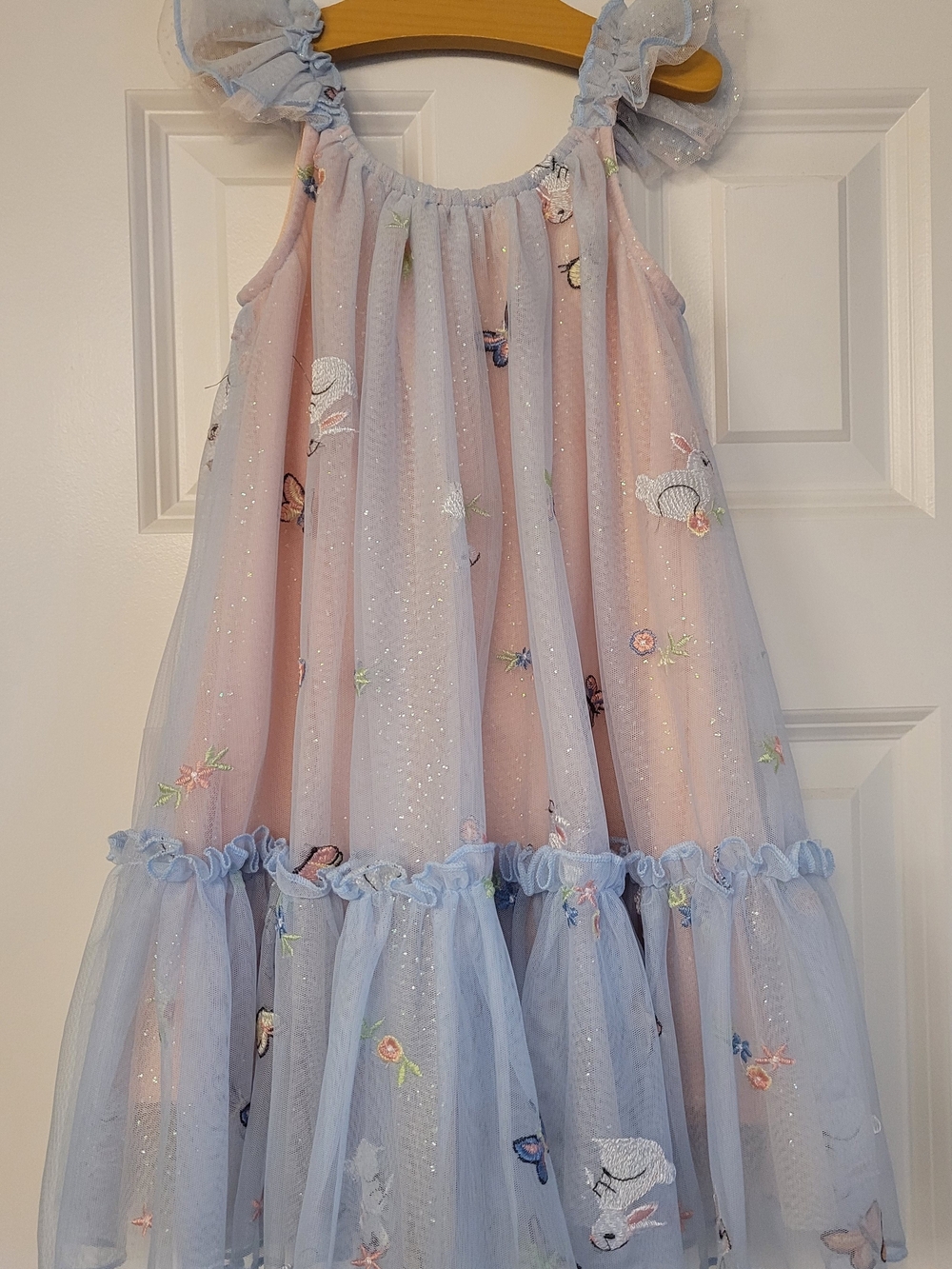 Zunie Pastel Pink & Light Blue Embroidered Tulle Dress